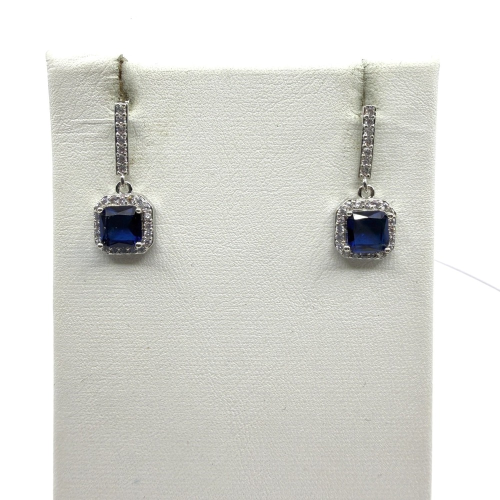 Royal Blue Crystal Dangle Earrings - Silver Tone Statement Jewelry